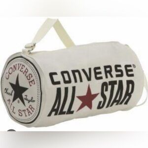 Converse White Canvas Duffel with Black Logo and Red Star